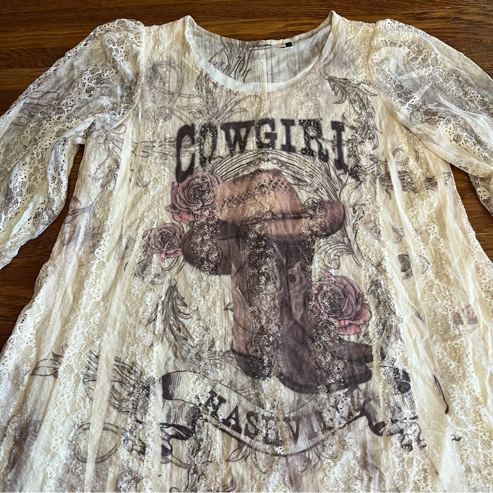 Origami lace boho cowgirl dress western L Nashville - Picture 3 of 8